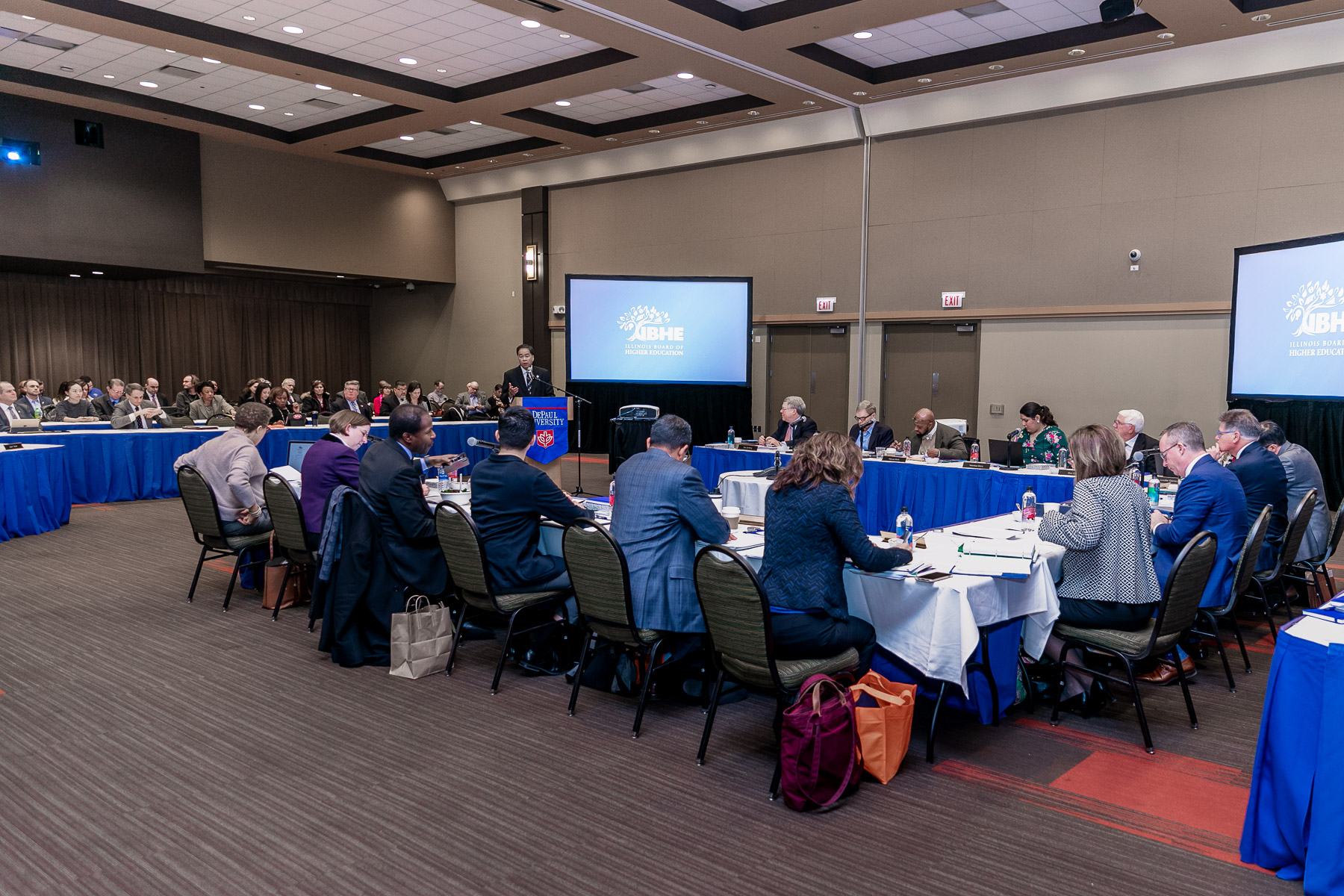 IBHE members and guests fill the student center for the winter board meeting. (DePaul University/Randall Spriggs) 